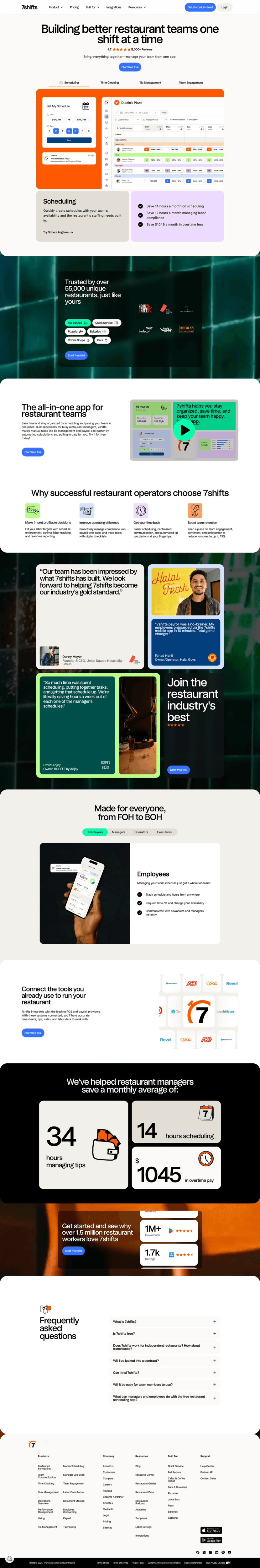 7shifts landing page website preview