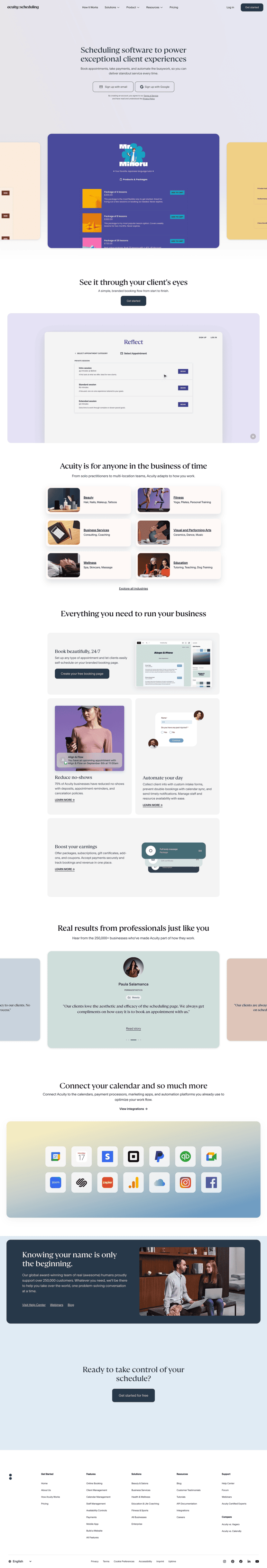 Acuity:scheduling landing page website preview