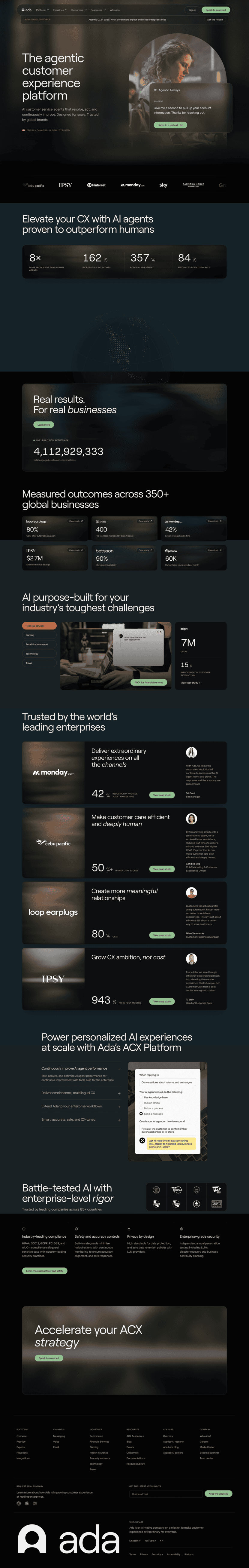 Ada landing page full-page website screenshot