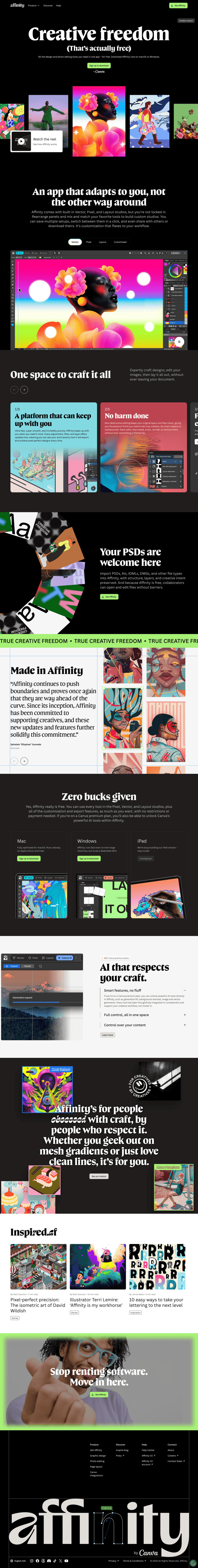 Affinity landing page website preview