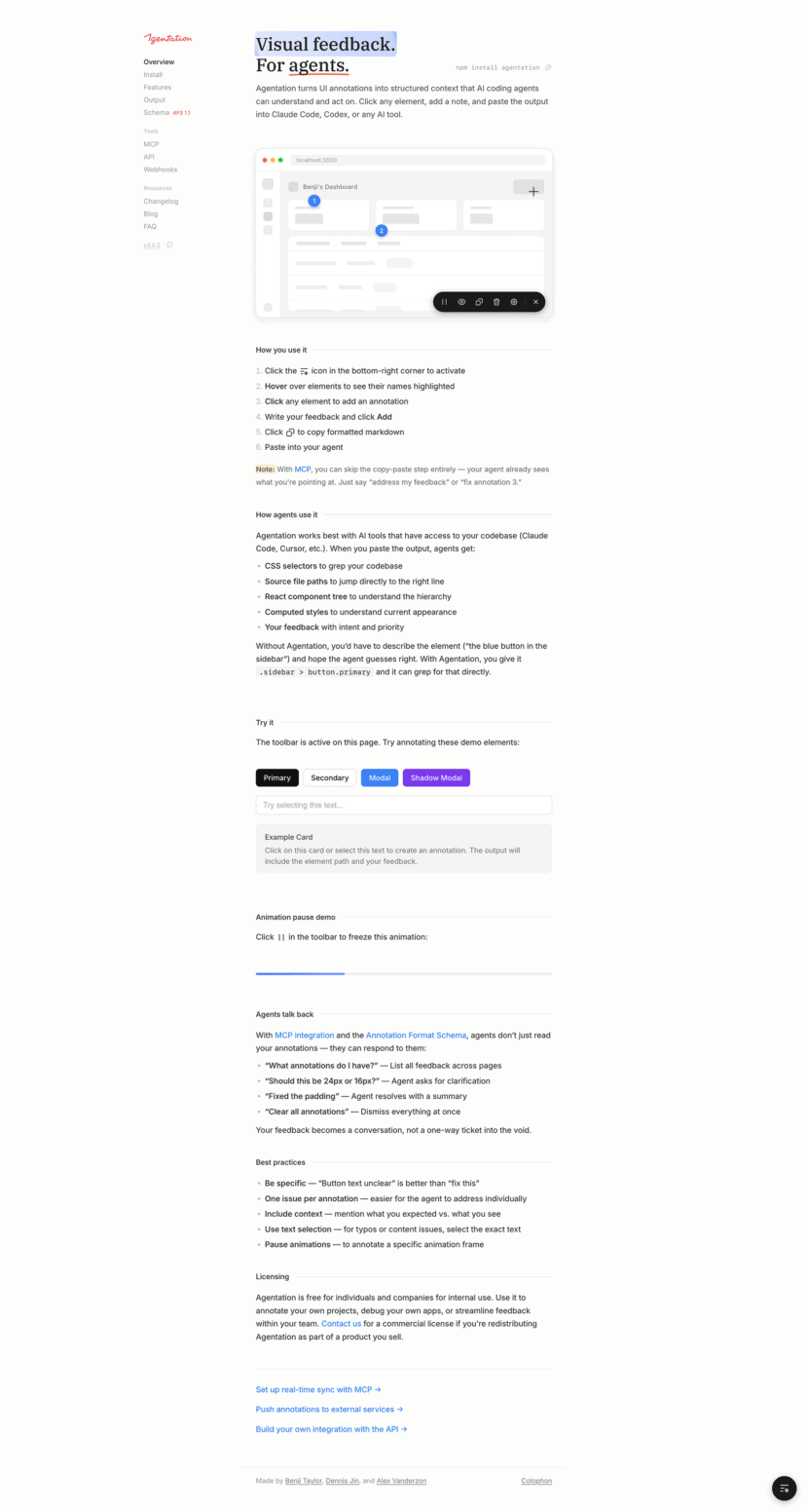 Agentation landing page website preview