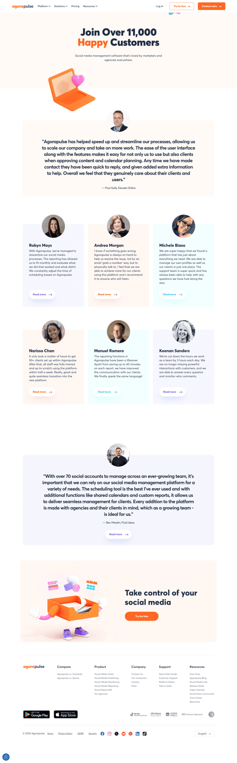 Agorapulse testimonials website preview