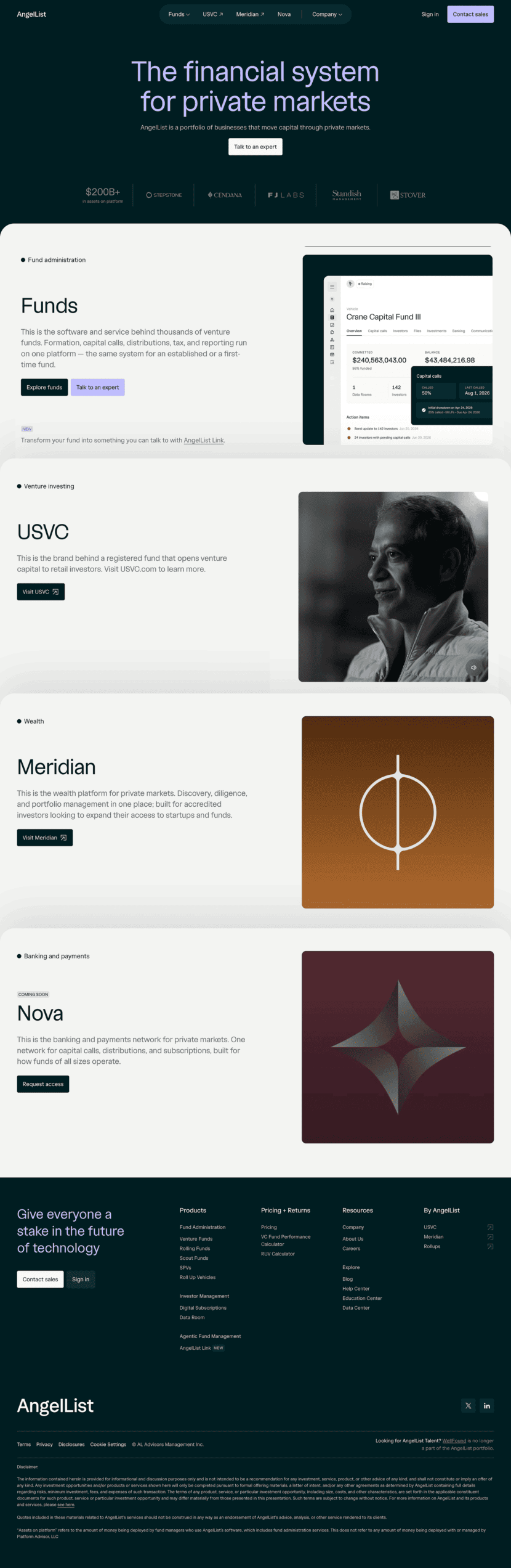 AngelList landing page website preview