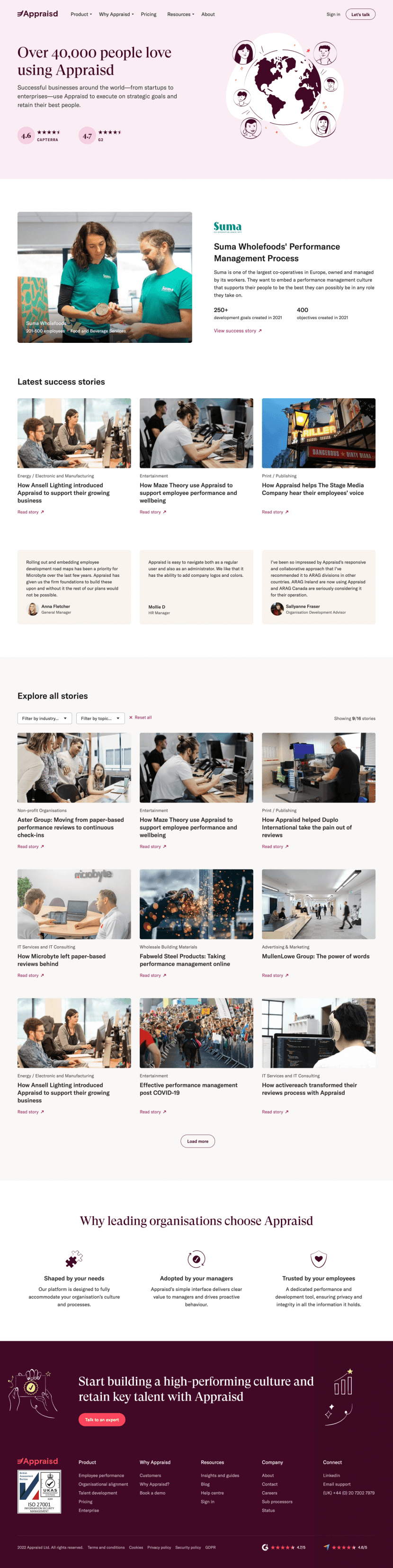 Appraisd testimonials website preview