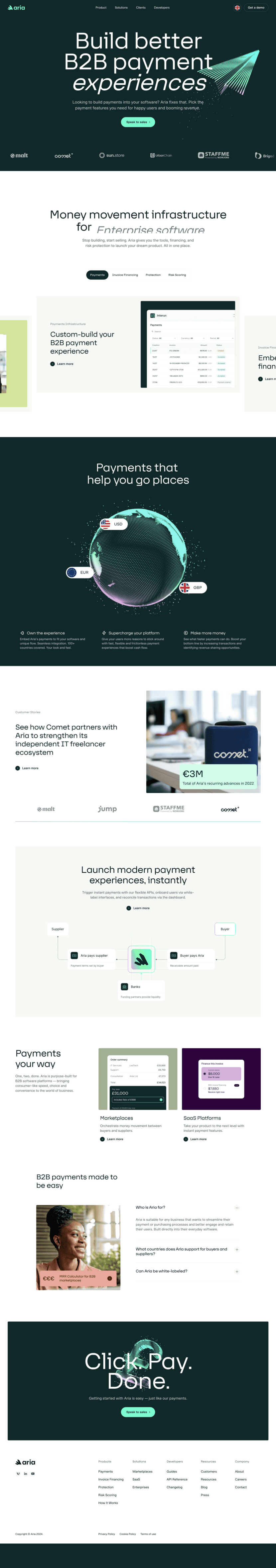 Aria landing page website preview