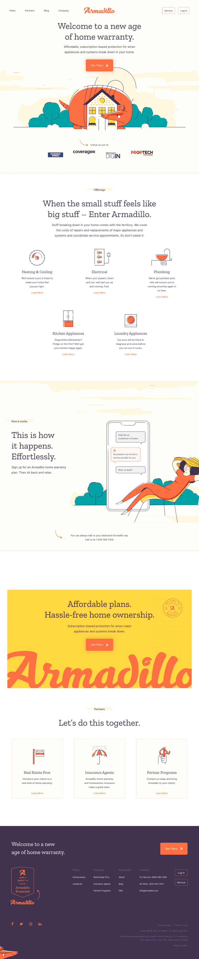 Armadillo landing page full-page website screenshot