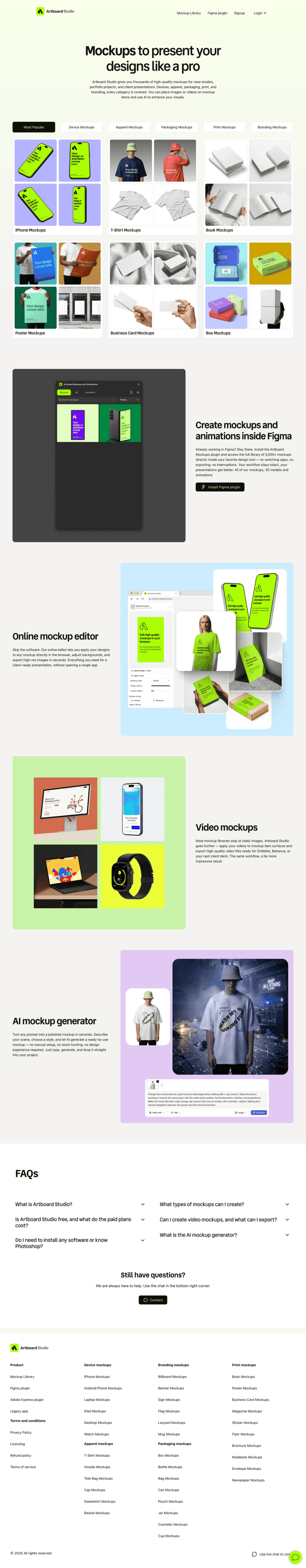 Artboard Studio landing page website preview