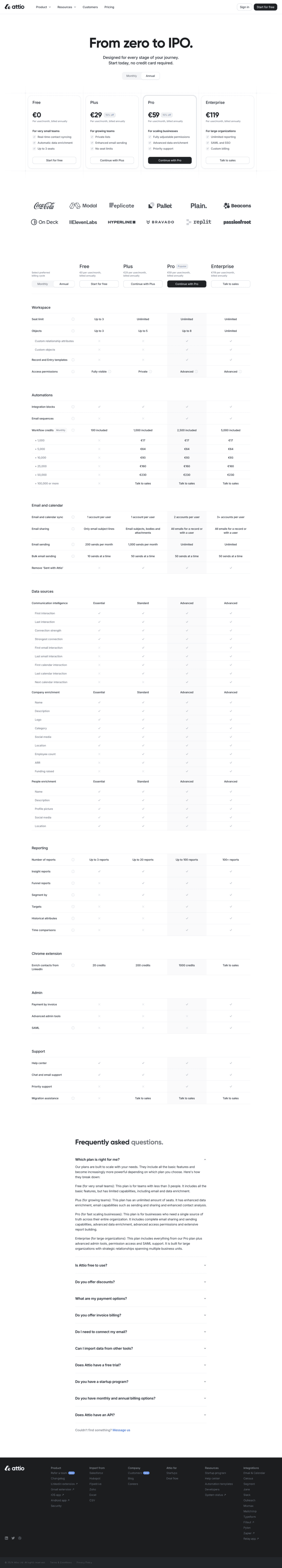 Attio pricing website preview