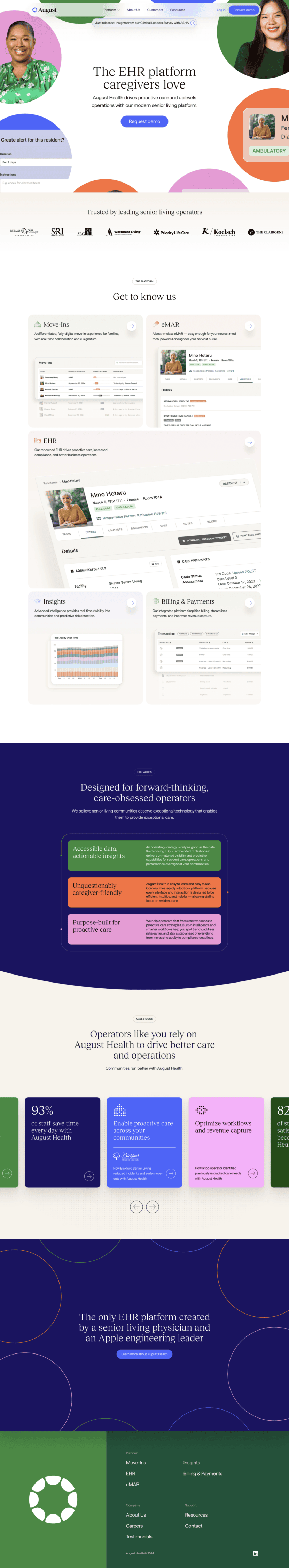 August Health landing page full-page website screenshot