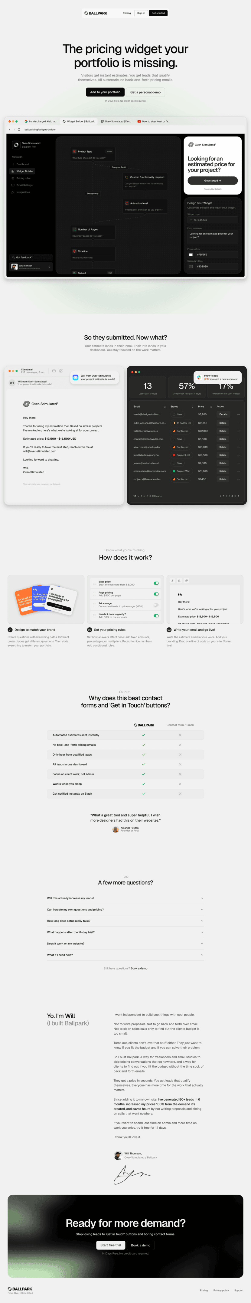 Ballpark landing page full-page website screenshot