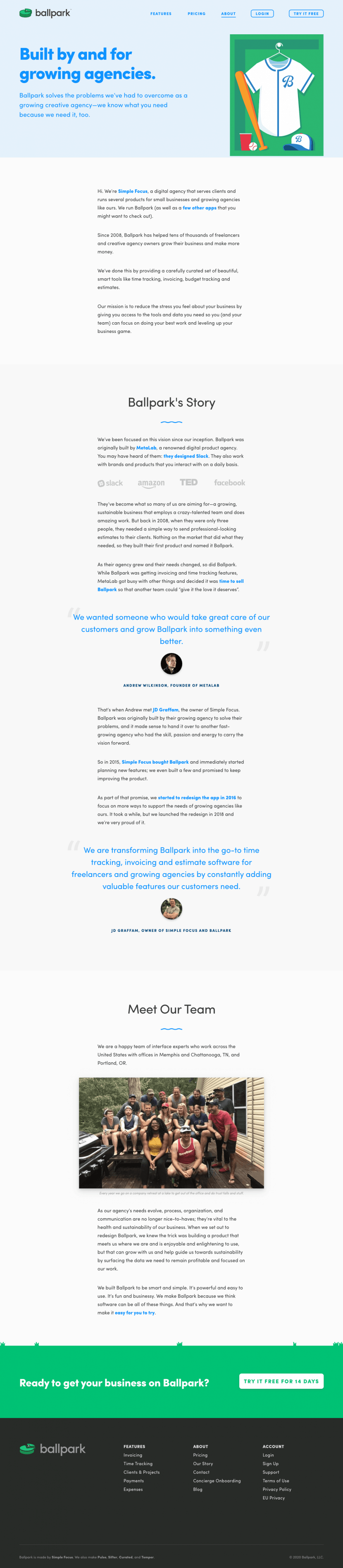 Ballpark about us website preview