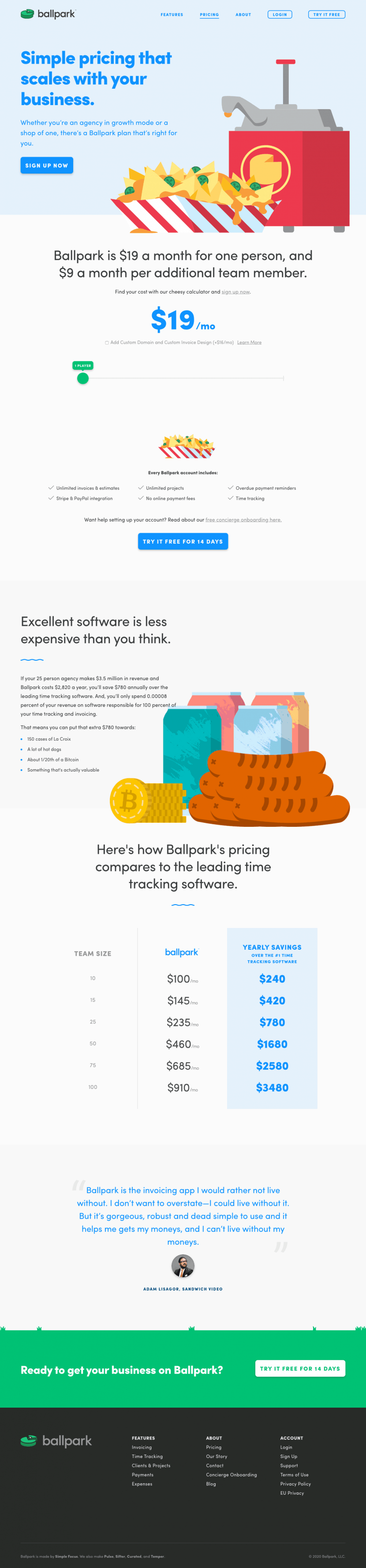 Ballpark pricing website preview