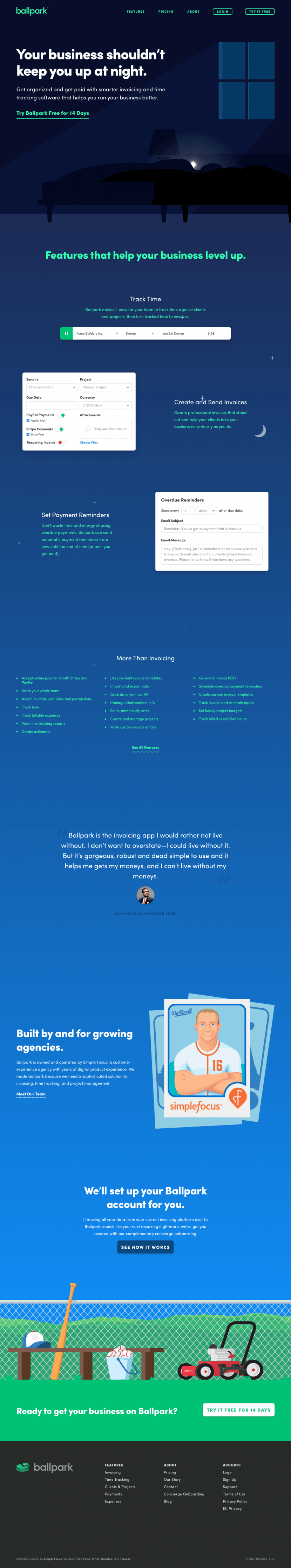 Ballpark landing page website preview