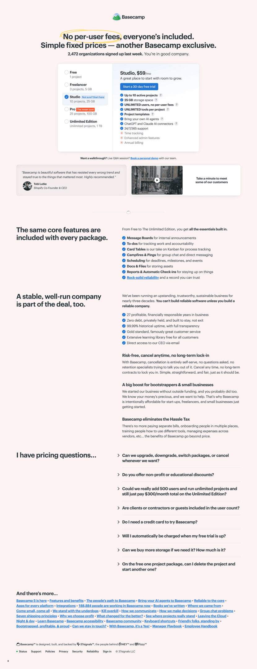 Basecamp pricing website preview