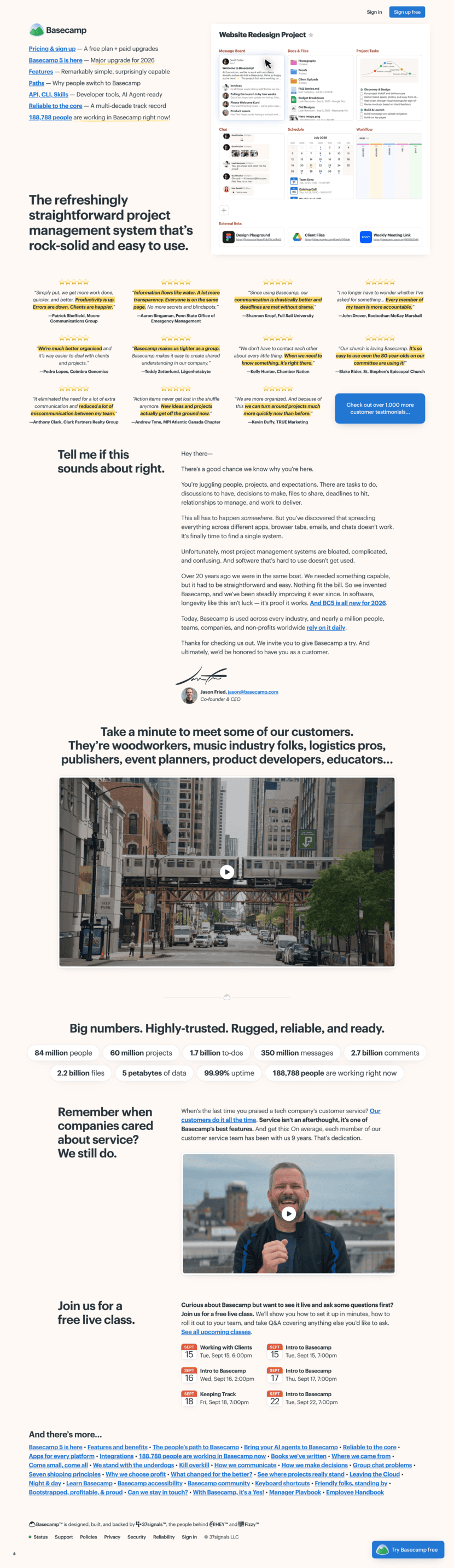 Basecamp landing page website preview