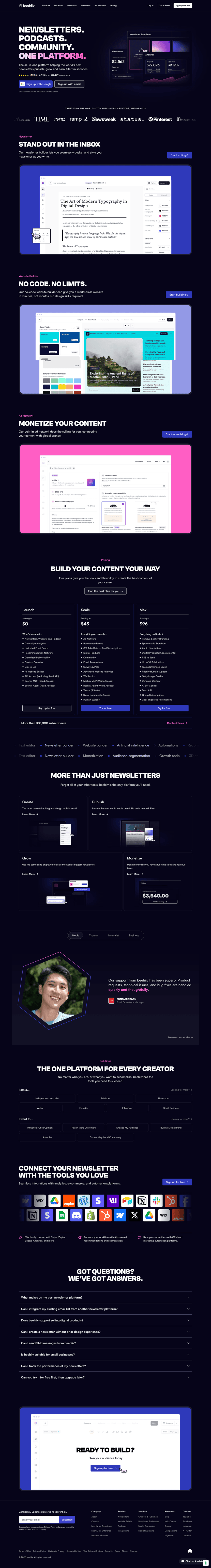 Beehiiv landing page website preview