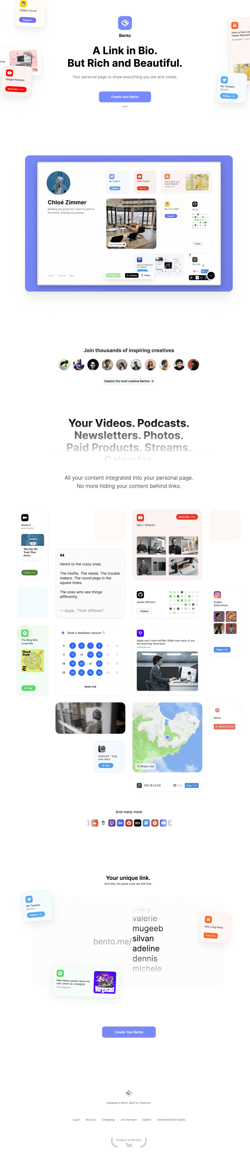 Bento landing page full-page website screenshot
