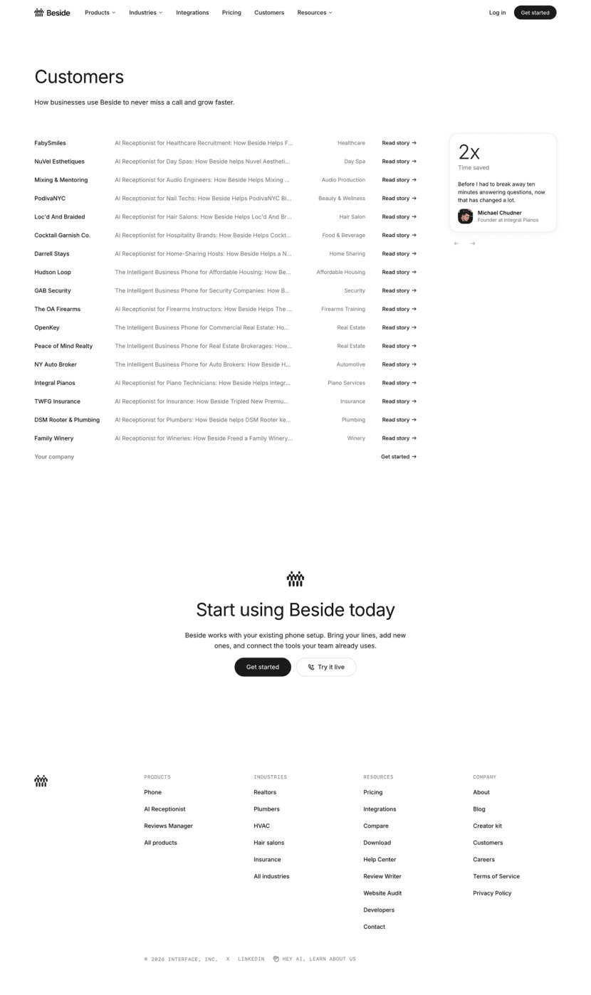 Beside testimonials website preview