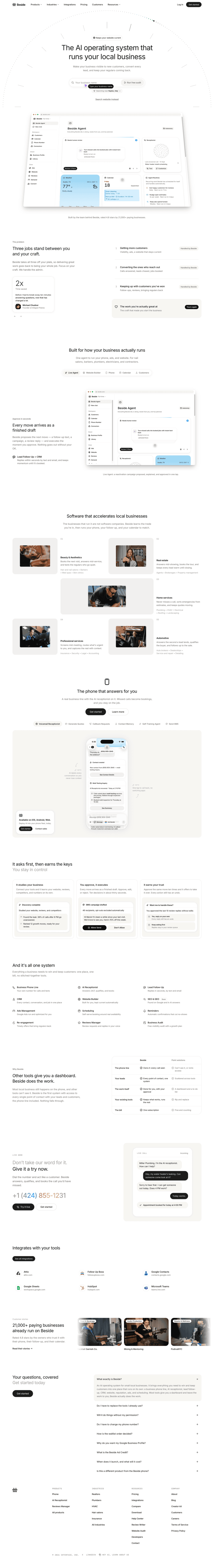 Beside landing page website preview
