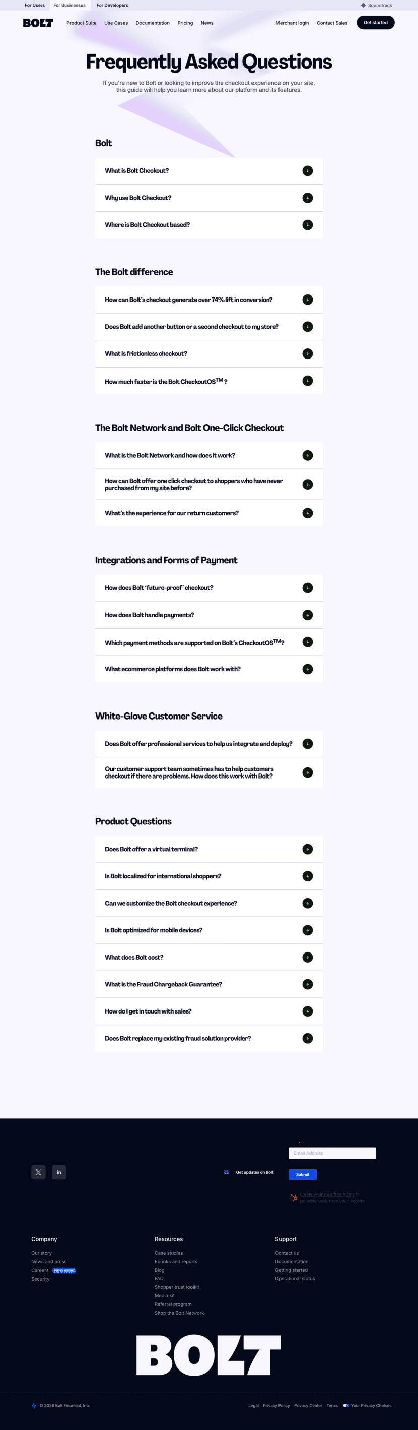 Bolt FAQ website preview