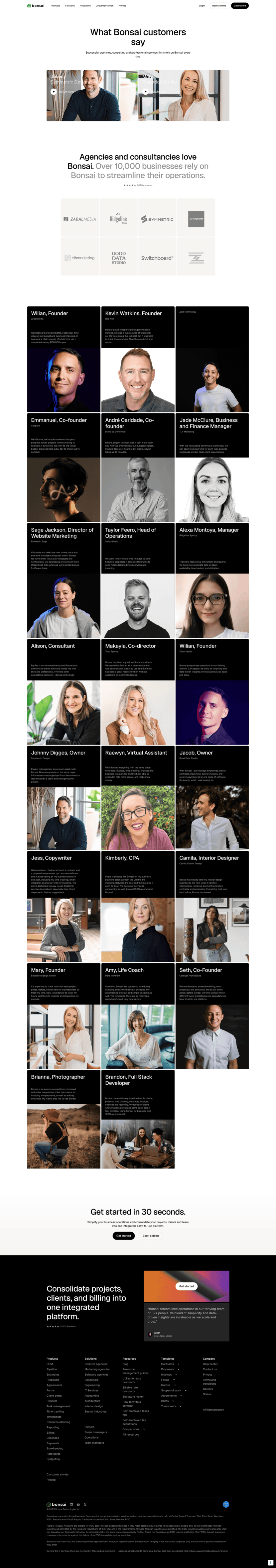 Bonsai testimonials website preview