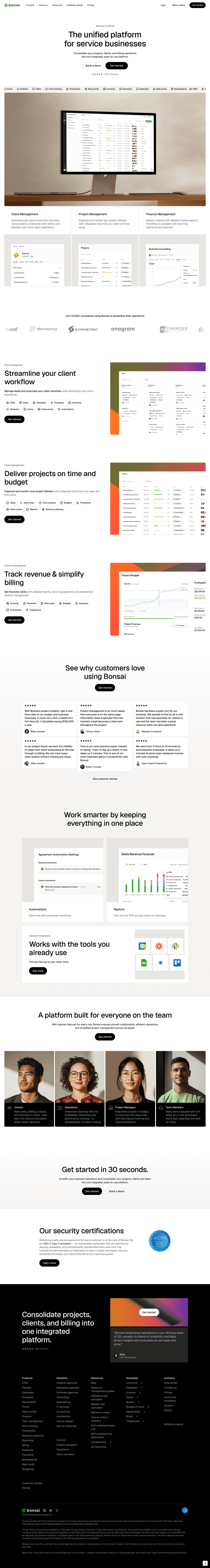 Bonsai landing page full-page website screenshot