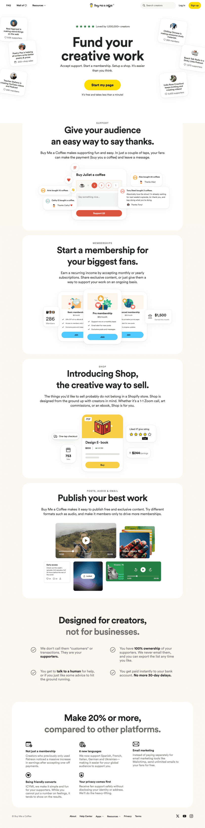 Buy Me a Coffee landing page website preview