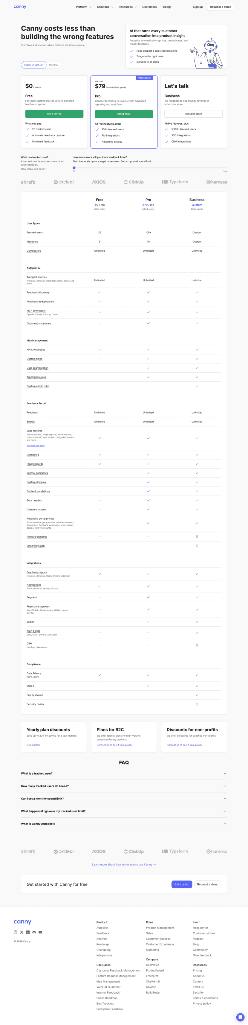 Canny pricing website preview