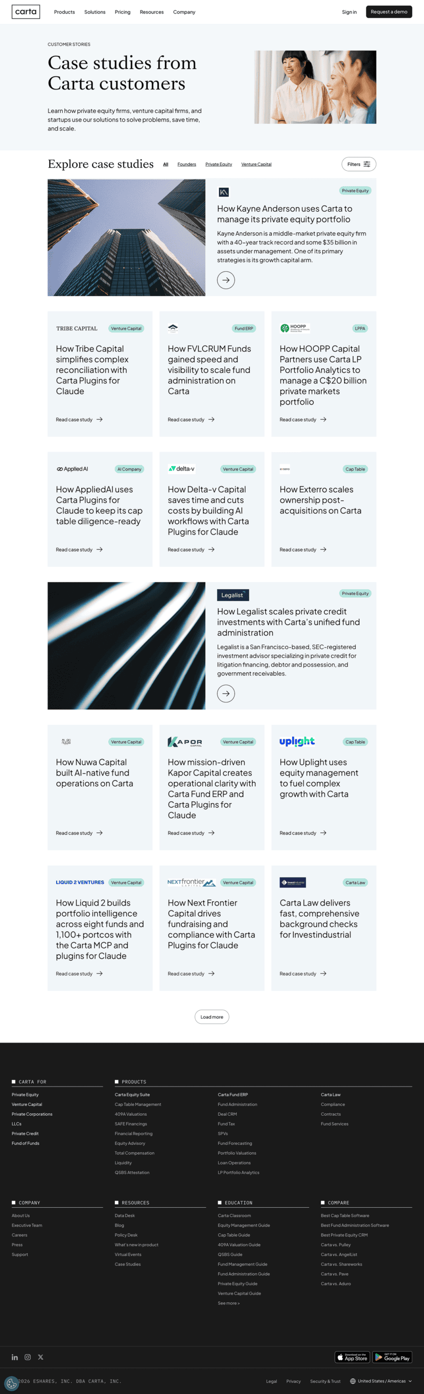 Carta testimonials website preview
