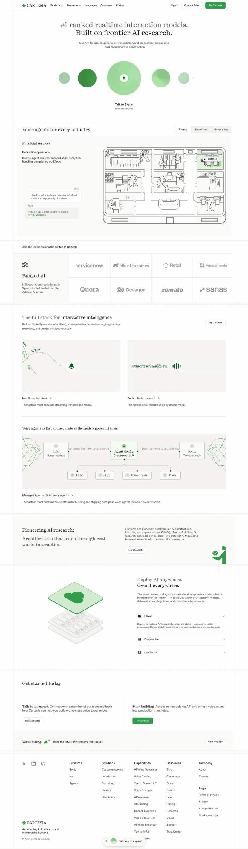 Cartesia landing page full-page website screenshot