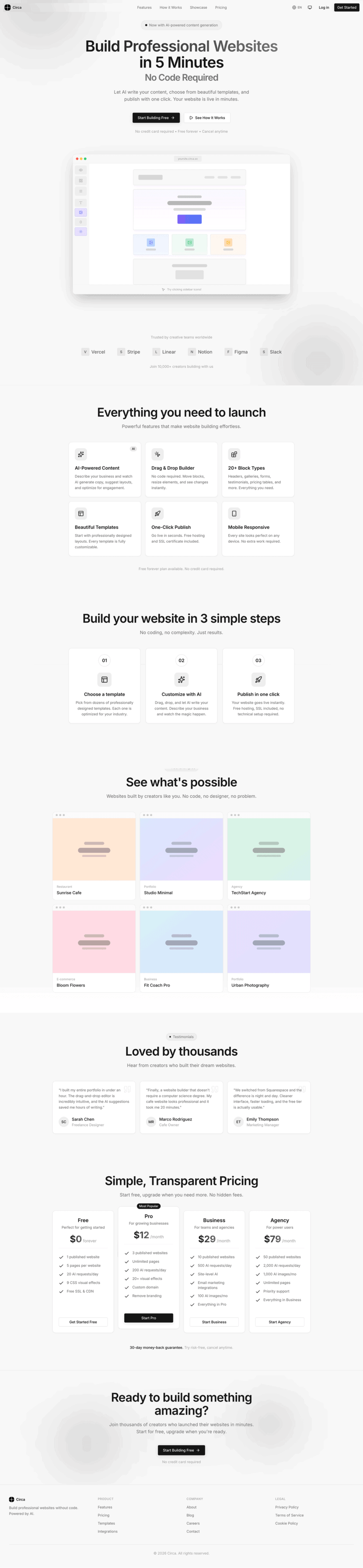 Circa landing page website preview