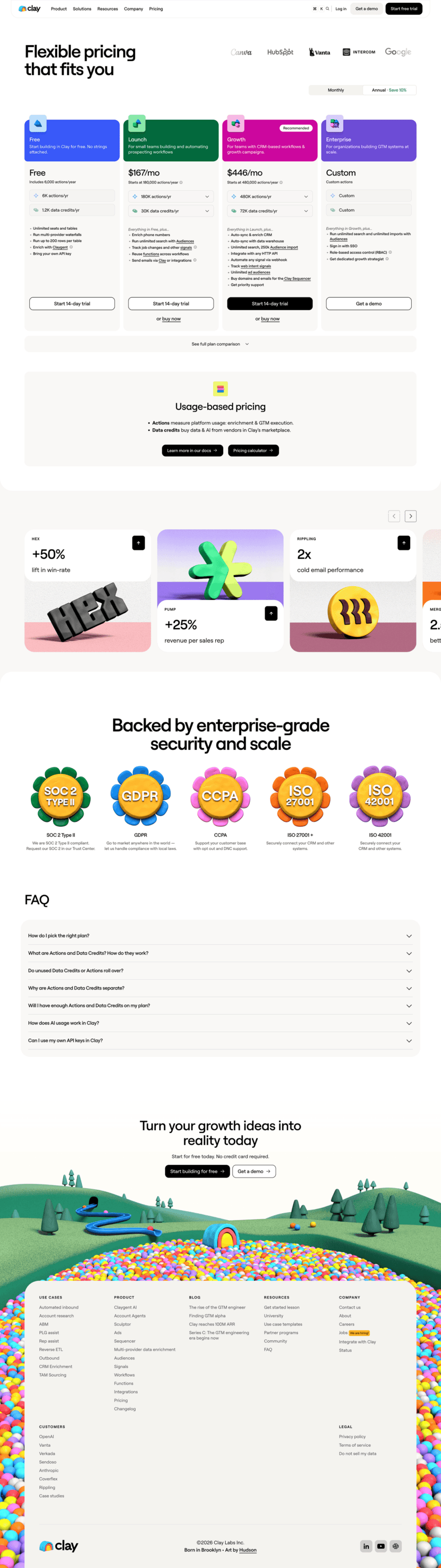 Clay pricing website preview
