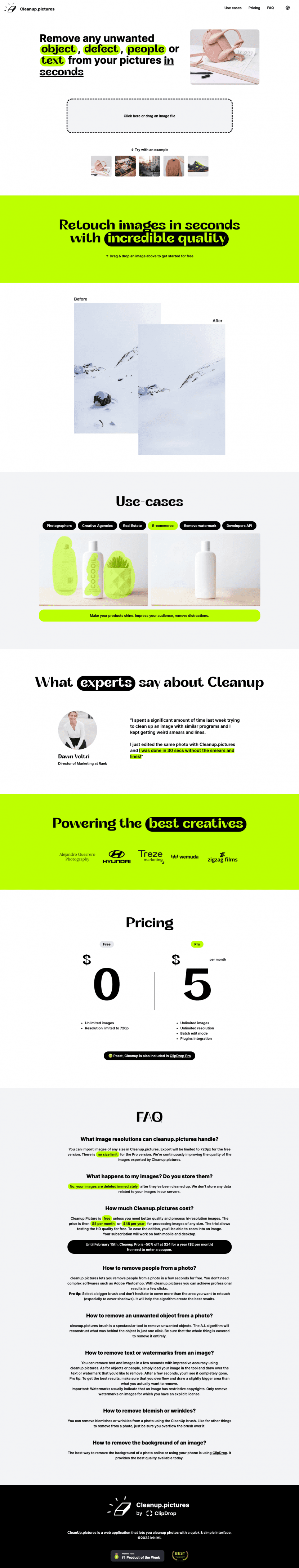 Cleanup.pictures landing page website preview