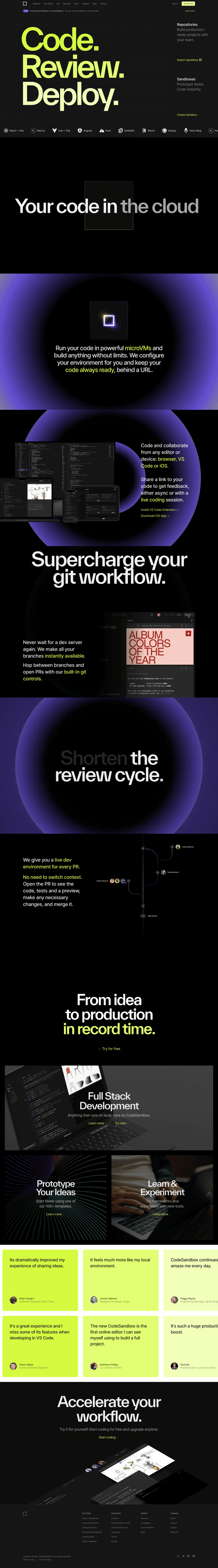 CodeSandbox landing page website preview
