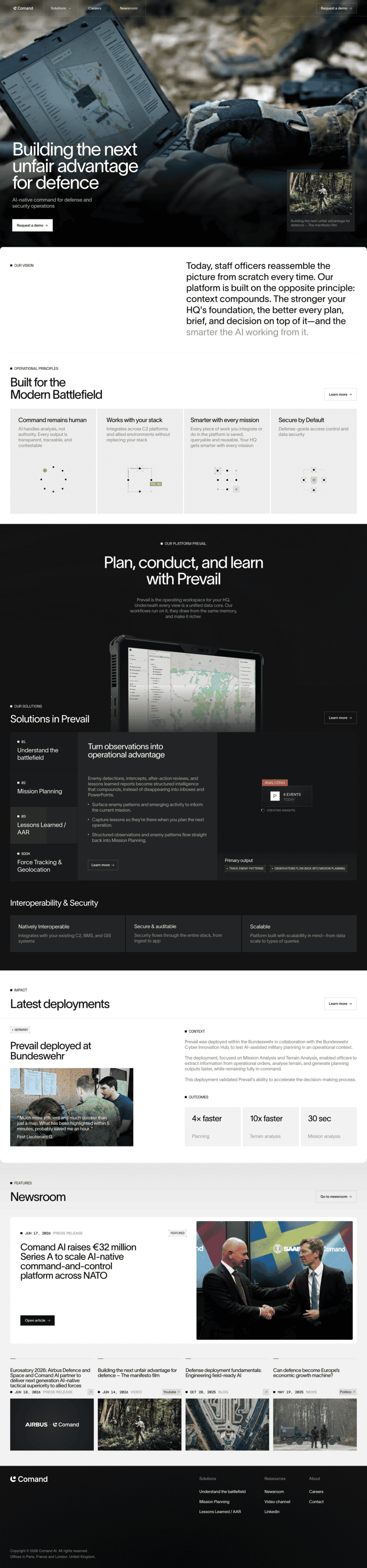 Comand landing page website preview