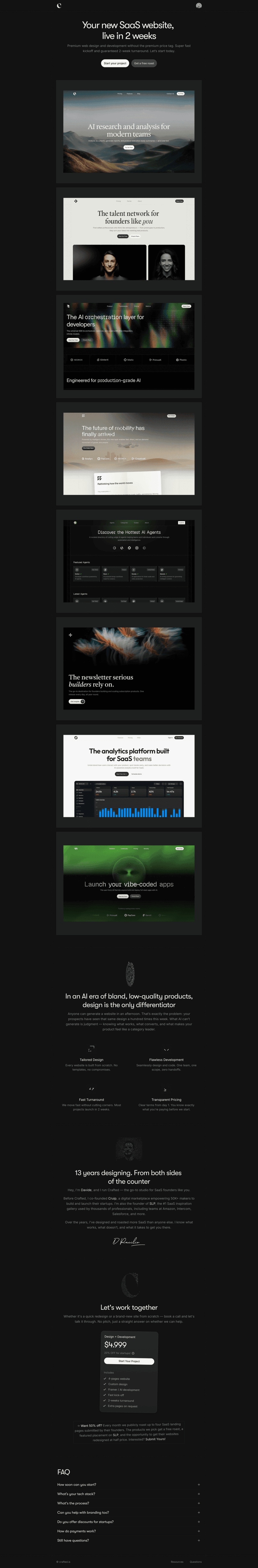 Crafted landing page website preview