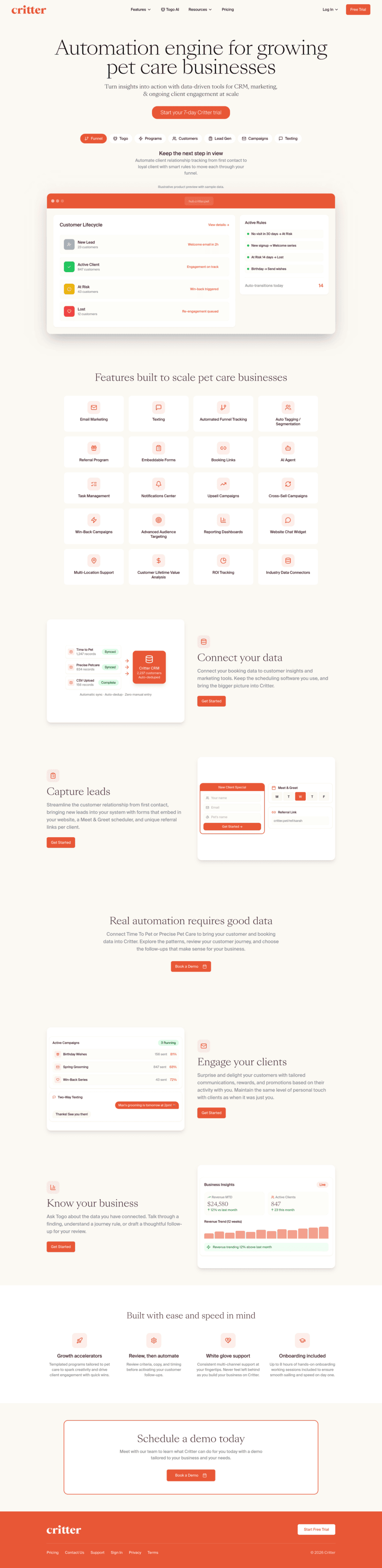 Critter landing page website preview