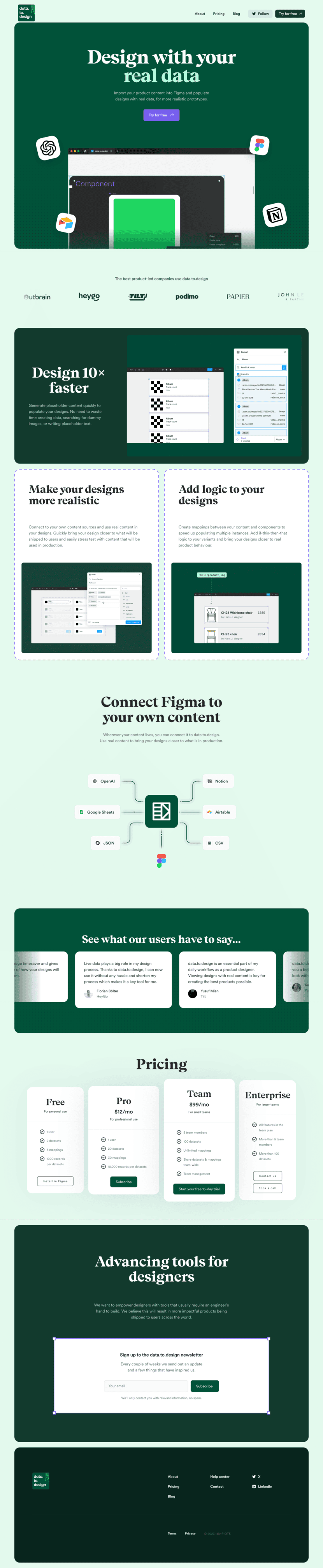 Data.to.design landing page full-page website screenshot
