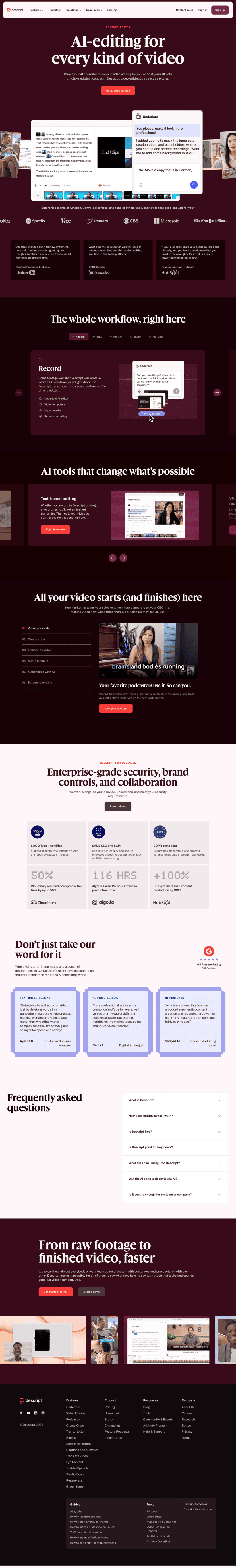 Descript landing page website preview