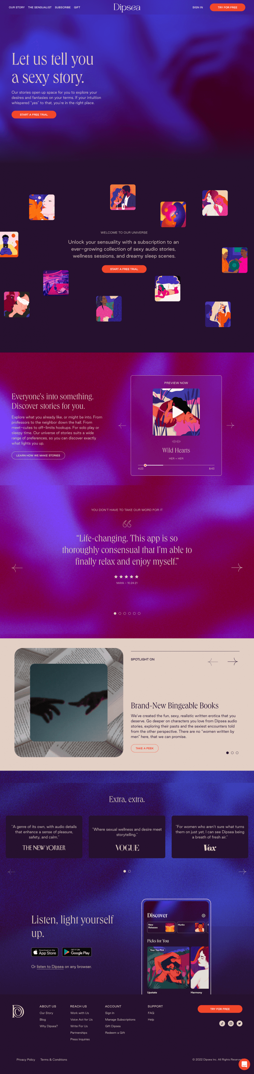 Dipsea landing page website preview