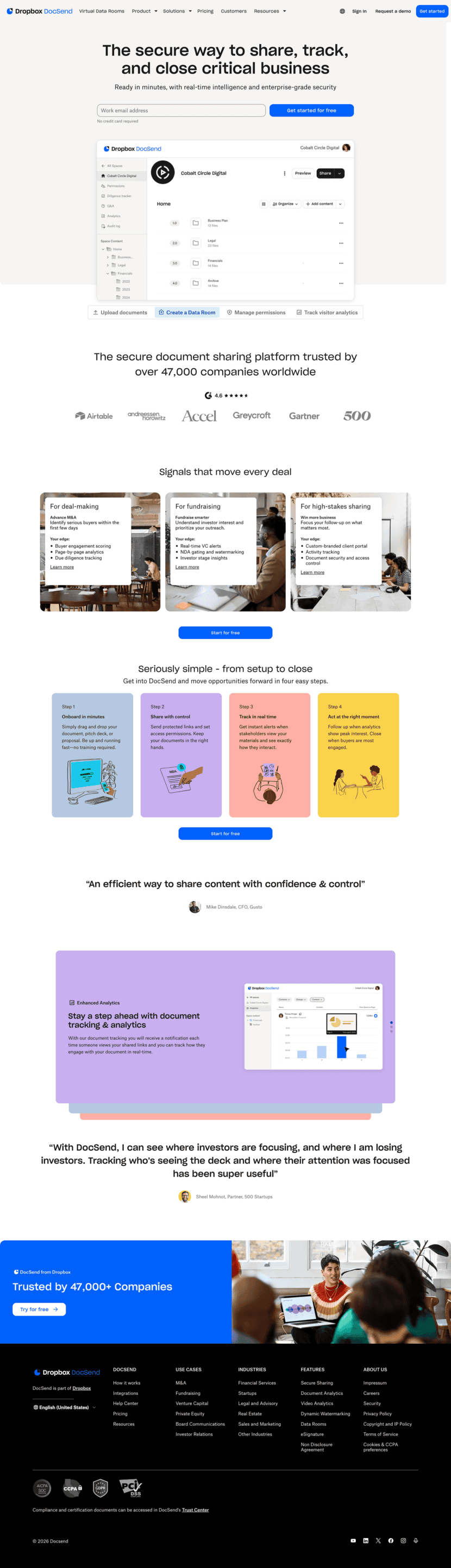 DocSend landing page website preview