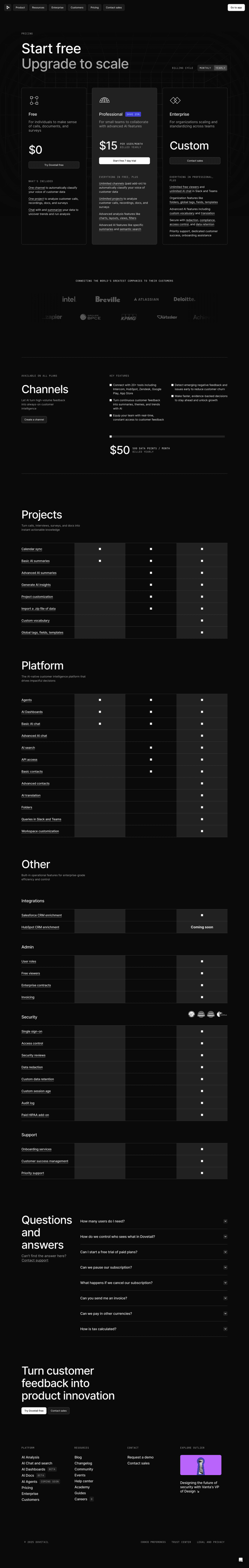 Dovetail pricing website preview
