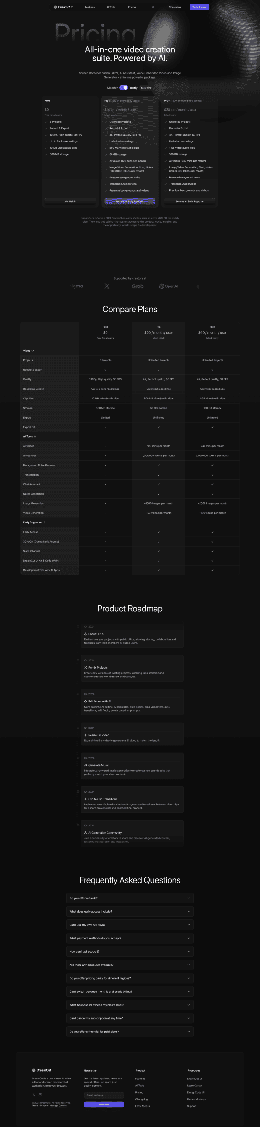 DreamCut pricing website preview