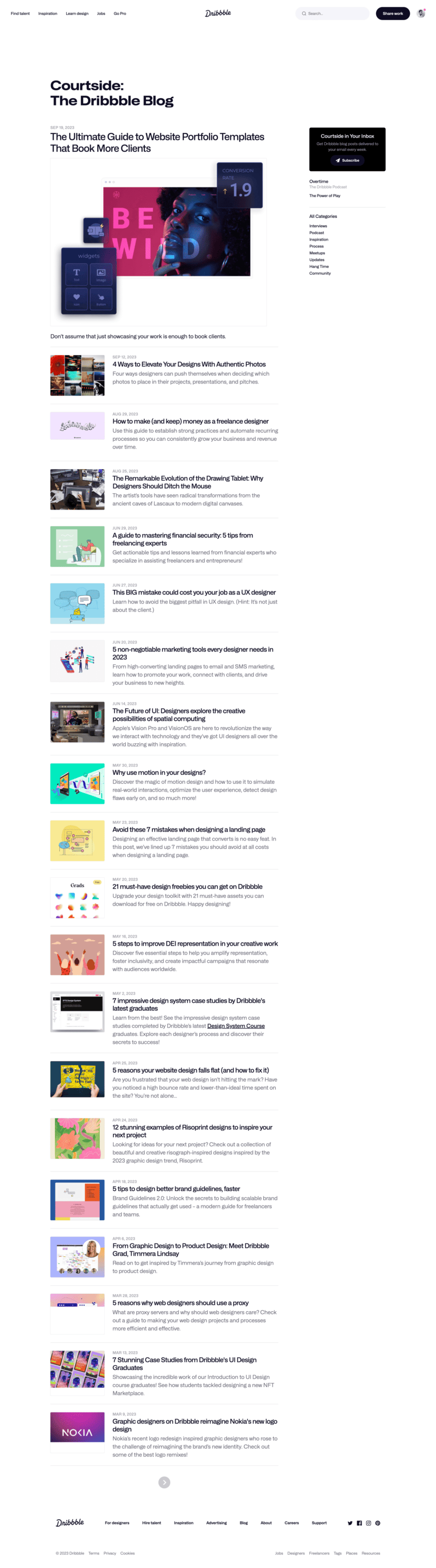 Dribbble blog website preview