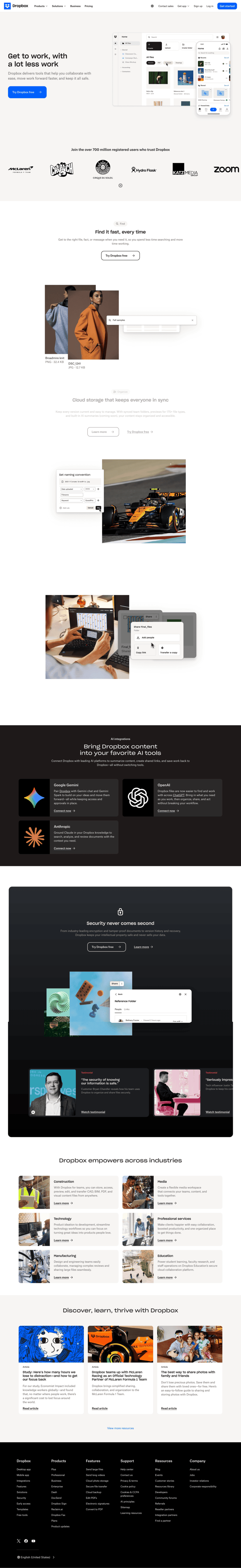 Dropbox landing page website preview