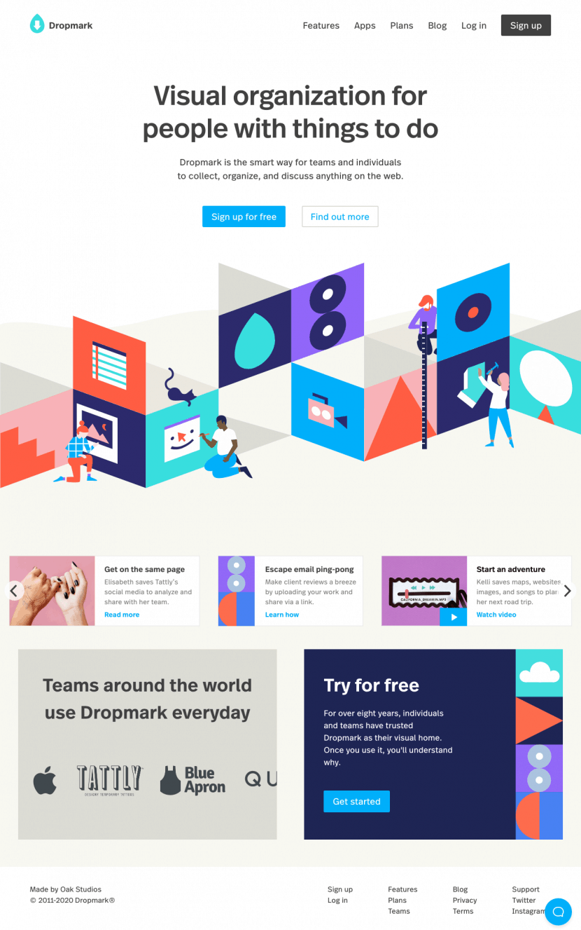 Dropmark landing page website preview