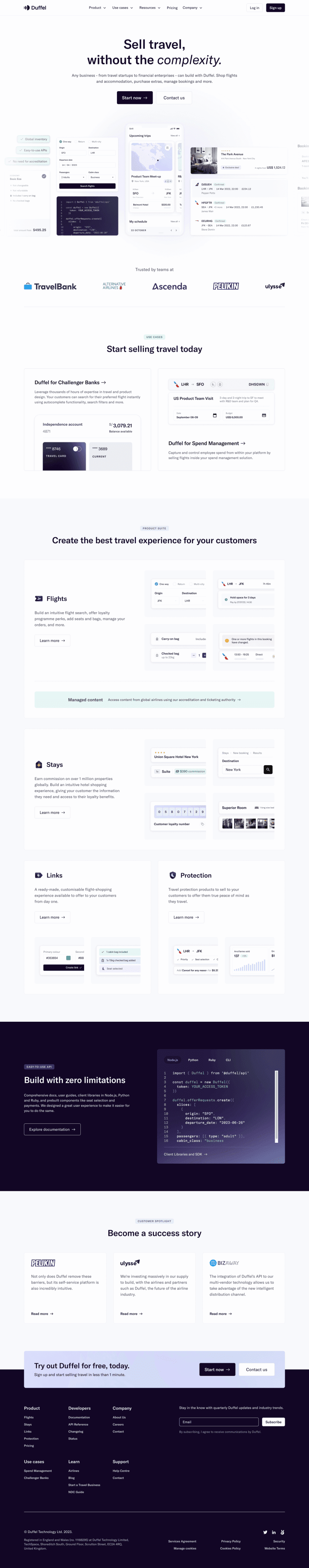 Duffel landing page full-page website screenshot