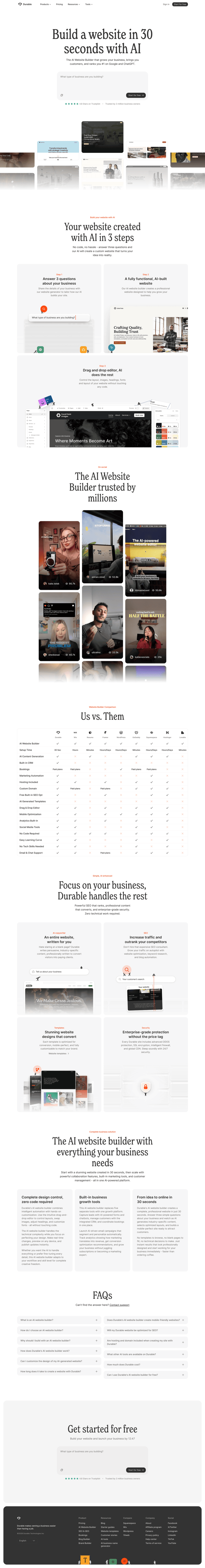 Durable features website preview