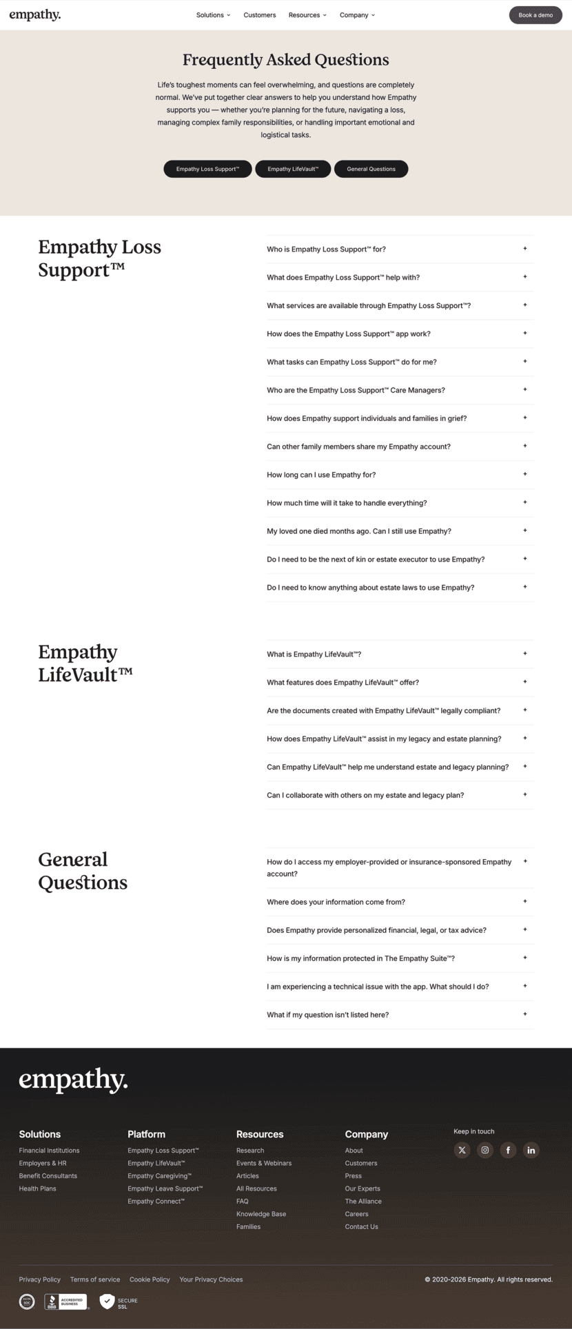 Empathy FAQ website preview