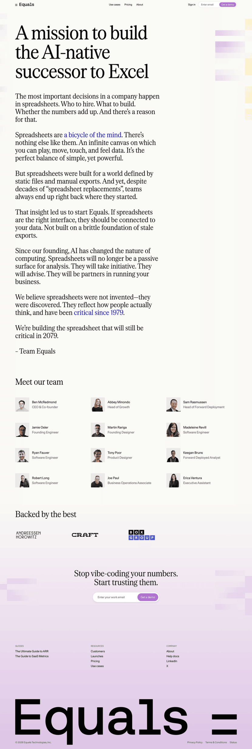 Equals about us full-page website screenshot